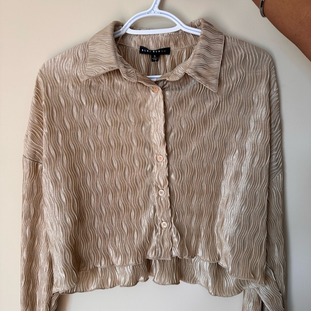 Blue Blush Cowboy Beige Wave Pattern Button-Down Shirt